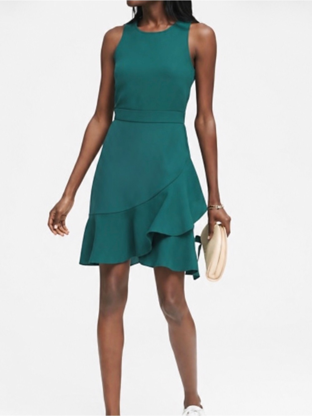 Sleeveless Teal Ruffle Hem Dress